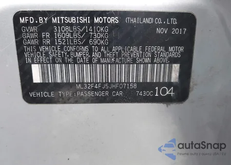 2018 Mitsubishi Mirage G4 Se from USA, damaged, VIN ML32F4FJ5JHF07158
